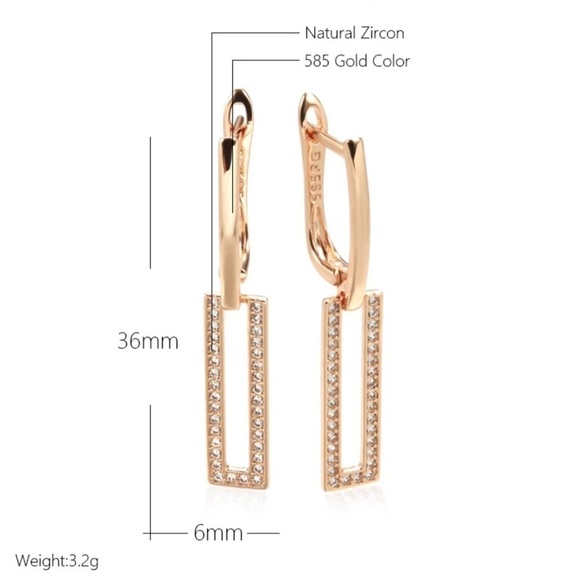 NEW Rose Gold CZ Geometric Drop Earrings - Picture 6 of 6